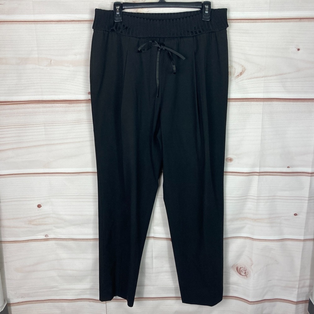 Lafayette 148 Pants Womens‎ L Black Pleated Dress Jogger Knit Foldover Waist